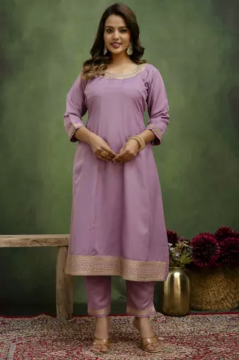 Lavender premium designer festive wear readymade suit