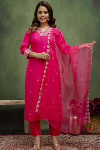 Pink premium designer festive wear readymade suit