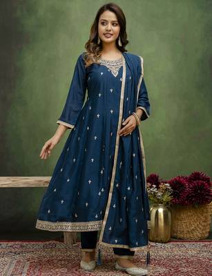 Teal premium designer festive wear readymade suit 3