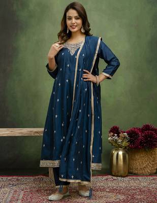 Teal premium designer festive wear readymade suit 1
