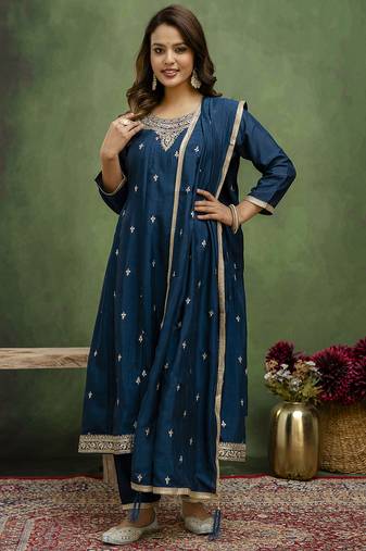 Teal premium designer festive wear readymade suit