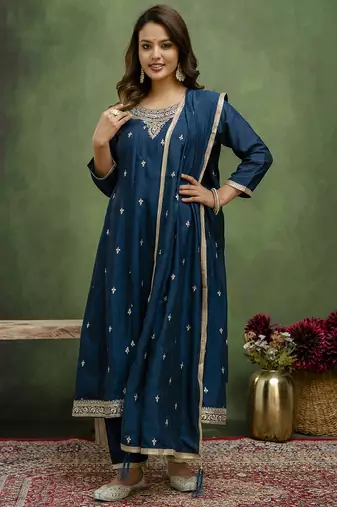 Teal premium designer festive wear readymade suit