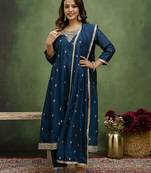 Teal premium designer festive wear readymade suit