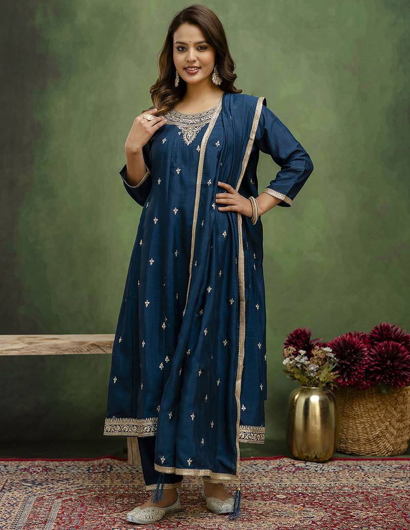 Teal premium designer festive wear readymade suit