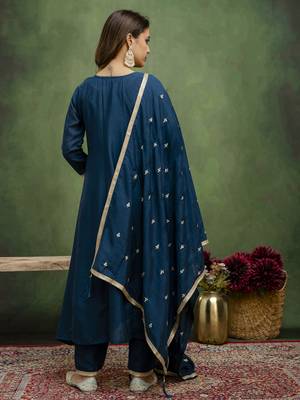 Teal premium designer festive wear readymade suit 4