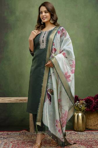 Green premium designer festive wear readymade suit