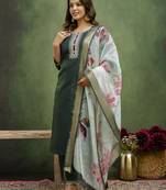 Green premium designer festive wear readymade suit