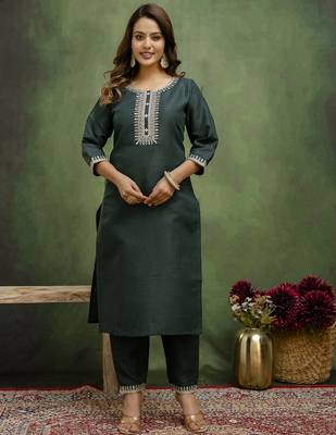 Green premium designer festive wear readymade suit 2