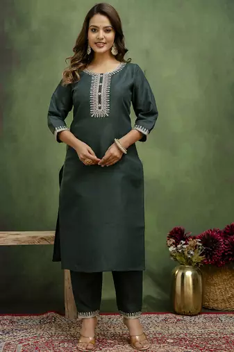 Green premium designer festive wear readymade suit