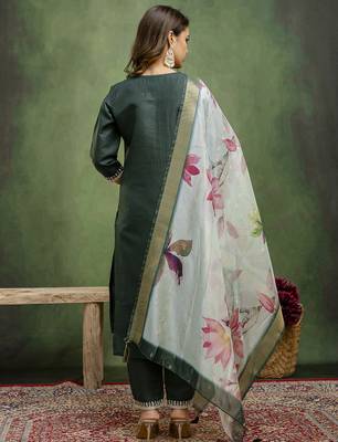 Green premium designer festive wear readymade suit 3