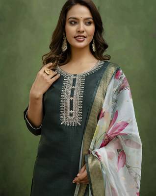 Green premium designer festive wear readymade suit 4