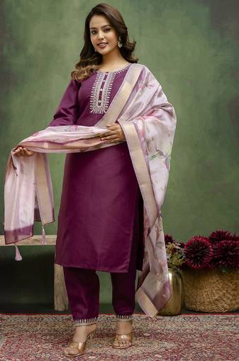 Purple premium designer festive wear readymade suit