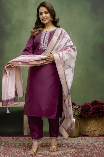 Purple premium designer festive wear readymade suit
