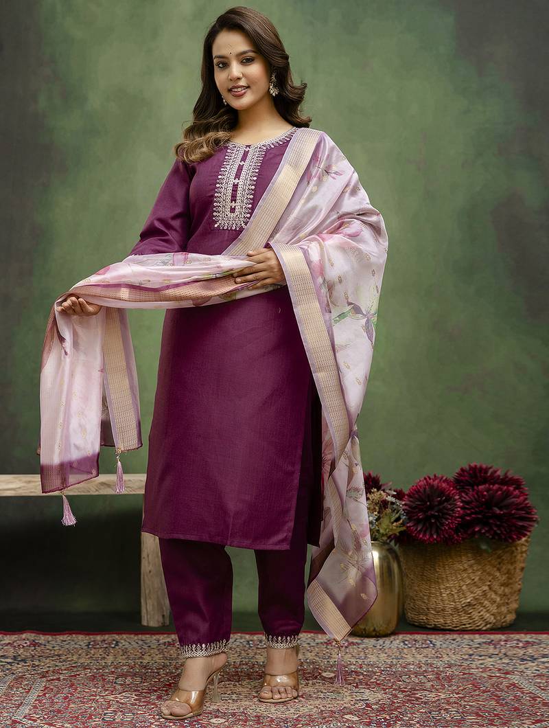Purple premium designer festive wear readymade suit