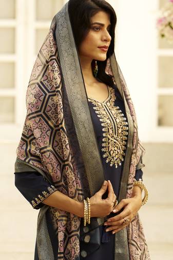 Blue premium designer festive wear readymade suit