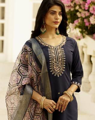 Blue premium designer festive wear readymade suit 2