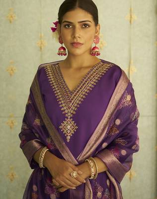 Purple premium designer festive wear readymade suit 2