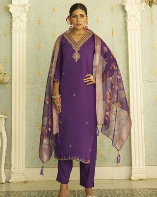 Purple premium designer festive wear readymade suit 1