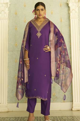Purple premium designer festive wear readymade suit