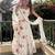 White floral embroidered vichitra silk anarkali gown set with dupatta & pant