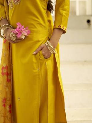 Yellow premium designer festive wear readymade suit 2