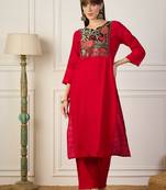 Red premium designer festive wear readymade suit