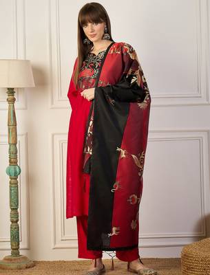 Red premium designer festive wear readymade suit 3
