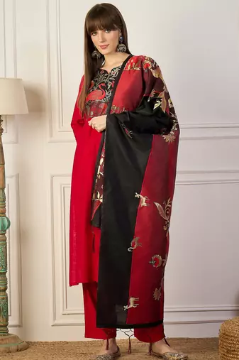 Red premium designer festive wear readymade suit