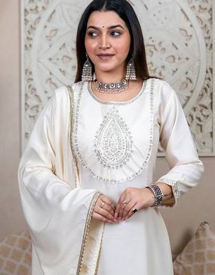 White premium designer festive wear readymade suit 2