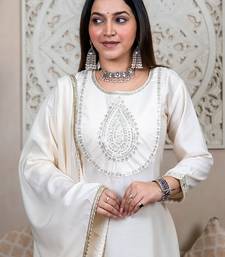 White premium designer festive wear readymade suit