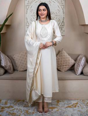 White premium designer festive wear readymade suit 1