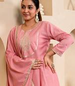 Pink premium designer festive wear readymade suit