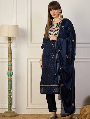 Blue premium designer festive wear readymade suit 3