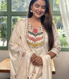 White premium designer festive wear readymade suit