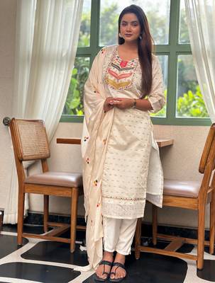White premium designer festive wear readymade suit 3