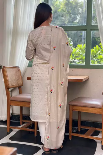 White premium designer festive wear readymade suit