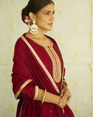 Maroon premium designer festive wear readymade suit 4