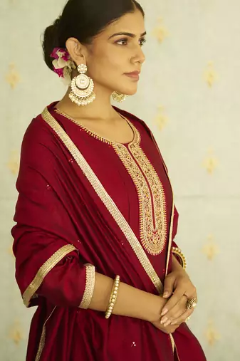 Maroon premium designer festive wear readymade suit