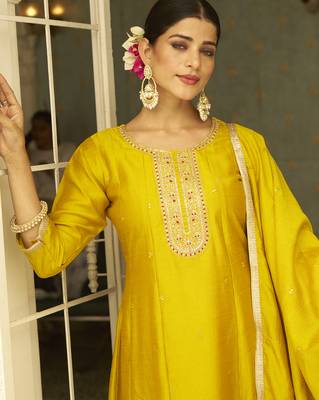 Yellow premium designer festive wear readymade suit 3