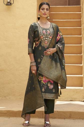 Green premium festive wear readymade suit