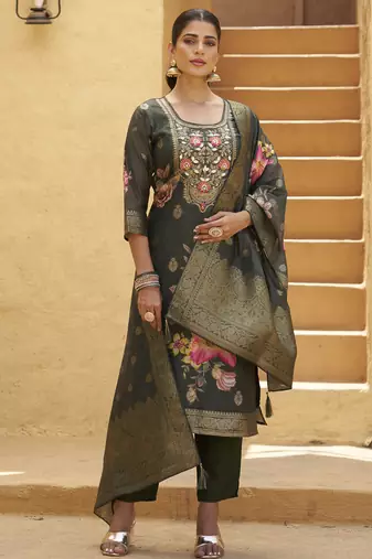 Green premium designer festive wear readymade suit