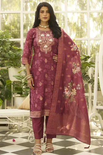 Maroon premium designer festive wear readymade suit