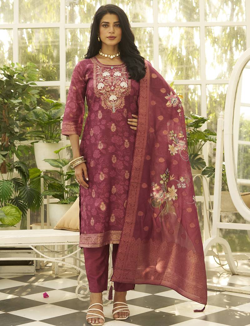 Maroon premium designer festive wear readymade suit