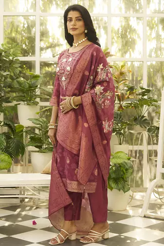 Maroon premium designer festive wear readymade suit