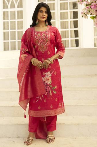 Pink premium designer festive wear readymade suit