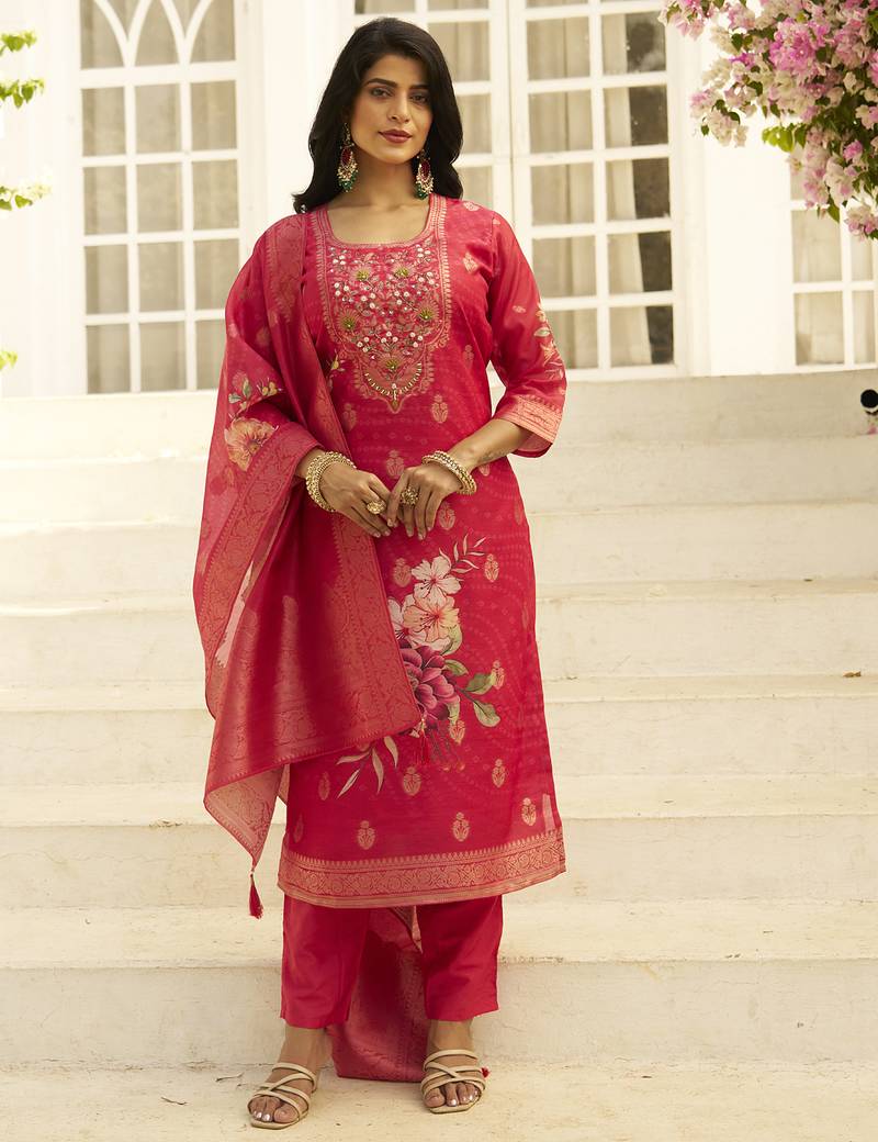 Pink premium designer festive wear readymade suit