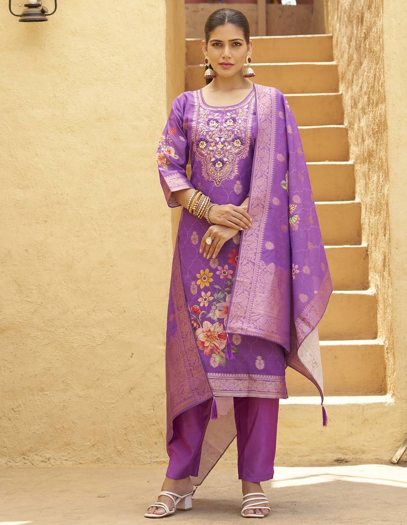 Purple premium designer festive wear readymade suit