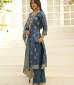 Teal premium designer festive wear readymade suit
