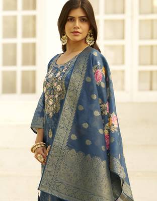 Teal premium designer festive wear readymade suit 3