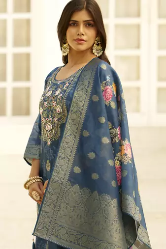 Teal premium designer festive wear readymade suit
